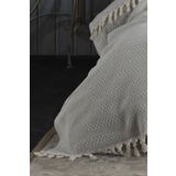 Lux Touch Azure Gri Çift Kişilik Pike 200 X 230 Cm Yatak Koltuk Kanepe Örtüsü Pamuklu Dokuma Püsküllü