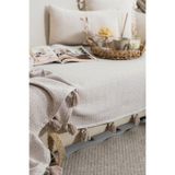 Lux Touch Lavi Ponponlu Bej Koltuk Örtüsü 115 x 200 cm Kanepe Divan Çekyat Berjer Örtüsü Şalı Püsküllü