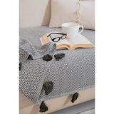 Lux Touch Lavi Ponponlu Haki Koltuk Örtüsü 115 x 200 cm Kanepe Divan Çekyat Berjer Örtüsü Şalı Püsküllü