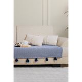 Lux Touch Lavi Ponponlu Lacivert Koltuk Örtüsü 115 x 200 cm Kanepe Divan Çekyat Berjer Örtüsü Şalı Püsküllü
