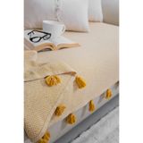 Lux Touch Lavi Ponponlu Sarı Koltuk Örtüsü 115 x 200 cm Kanepe Divan Çekyat Berjer Örtüsü Şalı Püsküllü