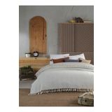Lux Touch Lily Gri Çift Kişilik Pike 200 X 220 Cm Yatak Koltuk Kanepe Örtüsü Pamuklu Dokuma Püsküllü