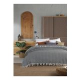 Lux Touch Lily Siyah Çift Kişilik Pike 200 X 220 Cm Yatak Koltuk Kanepe Örtüsü Pamuklu Dokuma Püsküllü