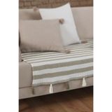 Lux Touch Liva Ponponlu Bej Koltuk Örtüsü 115 x 200 cm Kanepe Divan Çekyat Berjer Örtüsü Şalı Püsküllü