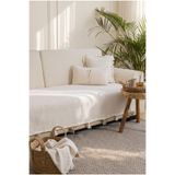 Lux Touch Liva Ponponlu Ekru Koltuk Örtüsü 115 x 200 cm Kanepe Divan Çekyat Berjer Örtüsü Şalı Püsküllü