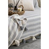 Lux Touch Liva Ponponlu Gri Koltuk Örtüsü 115 x 200 cm Kanepe Divan Çekyat Berjer Örtüsü Şalı Püsküllü