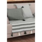 Lux Touch Liva Ponponlu Haki Koltuk Örtüsü 115 x 200 cm Kanepe Divan Çekyat Berjer Örtüsü Şalı Püsküllü
