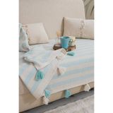 Lux Touch Liva Ponponlu Mint Koltuk Örtüsü 115 x 200 cm Kanepe Divan Çekyat Berjer Örtüsü Şalı Püsküllü