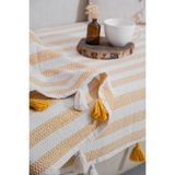 Lux Touch Liva Ponponlu Sarı Koltuk Örtüsü 115 x 200 cm Kanepe Divan Çekyat Berjer Örtüsü Şalı Püsküllü