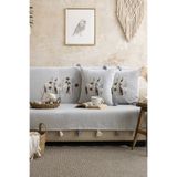 Lux Touch Peony Gri Nakışlı Püsküllü Parça Yıkamalı 170x210cm Koltuk Örtüsü Seti (2 Kırlent Kılıfı Dahil)