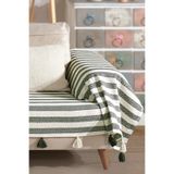 Lux Touch Pera Haki Püsküllü Kolları Örten Koltuk Örtüsü 300x110 cm 3m Battal Boy Ponponlu Kanepe Divan Çekyat