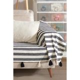 Lux Touch Pera Siyah Püsküllü Kolları Örten Koltuk Örtüsü 300x110 cm 3m Battal Boy Ponponlu Kanepe Divan
