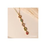 luxa silver jewellery Y Kolye / Renkli Zirkon Taşlı Gold Yüksek Çelik Kolye / Göz,Damla,Kalp Detaylı.