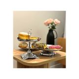 LUXAY HOME 3'LÜ LÜX SUNUMLUK ÇEYİZ SETİ - GÜMÜŞ RENK METAL ÇAY SAATİ & MİSAFİR SUNUMLUK STAND