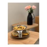 LUXAY HOME GÜMÜŞ KAPLAMALI DEKORATİF ÇİFT KATLI SUNUMLUK SERVİS TABAĞI