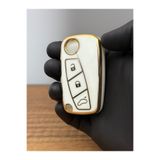Luxe Aksesuarr Fiat Fiorino - Linea Sustalı 3 Düğmeli Silikon Anahtar Koruma Kılıfı Beyaz Gold Renk
