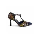 Luxe Heel Yılan Desenli T Bant Detaylı İnce Topuk Sivri Burun Deri Kadın Ayakkabı