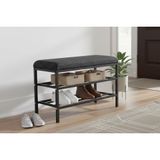 Luxe Keten Kumaşlı Puf Ayakkabılık Bench, Antrasit