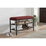 Luxe Keten Kumaşlı Puf Ayakkabılık Bench, Bordo