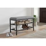 Luxe Keten Kumaşlı Puf Ayakkabılık Bench, Gri
