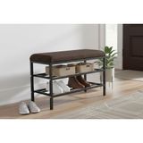 Luxe Keten Kumaşlı Puf Ayakkabılık Bench, Kahve