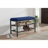 Luxe Keten Kumaşlı Puf Ayakkabılık Bench, Lacivert