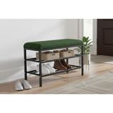 Luxe Keten Kumaşlı Puf Ayakkabılık Bench, Yeşil