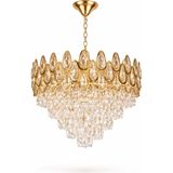 Luxe Kristal Avize – Füme Damla Üst Kristal & Şeffaf Kedi Dili Alt Kristal - 50 CM ÇAP - Gold