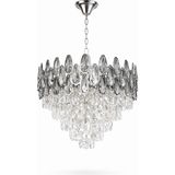 Luxe Kristal Avize – Füme Damla Üst Kristal & Şeffaf Kedi Dili Alt Kristal - 50 CM ÇAP - Krom