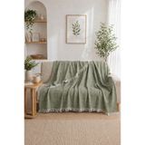 luxeinci Siena Haki Yeşil Koltuk Örtüsü Şalı 170x210 cm Saçaklı