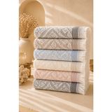 Luxeinci Soft Damask Saçaklı 6’lı Pamuklu Havlu Seti | Yumuşak Dokulu Çeyizlik El-Yüz Havlusu - Lila - Mavi - Bej - Antrasit - Pembe - Somon - 50 x 90 cm