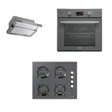Luxell Metalik Gri Cam Ankastre Set
