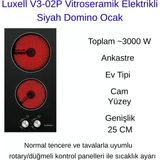 Luxell V3-02P Vitroseramik Elektrikli Siyah Domino Ocak + Hassas Mutfak Tartısı Hediye