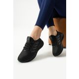 LUXEON Kadın Siyah Bağcıklı Ortopedik Fileli Triko Hafif Taban Tarz Sneaker Günlük Yürüyüş Spor Ayakkabısı