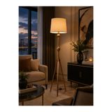 LUXERRA Vintage Bakır Lambader 150 cm | Krem Kumaş Şapkalı Metal Ayaklı Salon Lambaderi | Dekoratif E27 Lambader