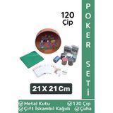 Luxery Blackjack Texas Holdem Casino 120 Poker Çipi Çift Iskambil Kağıdı Metal Kutu Poker Oyunu Seti - 21 X 21 Cm