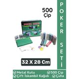 Luxery Blackjack Texas Holdem Casino 500 Poker Çipi Çift Iskambil Kağıdı Metal Kutu Poker Oyunu Seti - 32 X 28 Cm