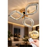 Lüxev Lighting Flora Model Gold 3"lü Ledli 3 Renk Modu Kristal Salon Mutfak Yatak Çocuk Odası Avize