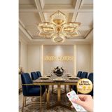 Lüxev Lighting Flora Model Gold 6"lı Ledli 3 Renk Modu Kristal Salon Mutfak Yatak Çocuk Odası Avize