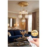 Lüxev Lighting Güneş Model 6"lı Gold 3 Renk Modu Ledli Kristal Taşlı Modern Salon Mutfak Oturma Odası Led Avize
