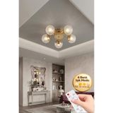 Lüxev Lighting Güneş Model Gold 5"li Ledli 3 Renk Modu Kristal Salon Mutfak Yatak Çocuk Odası Avize