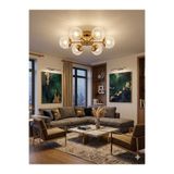 Lüxev Lighting Güneş Model Gold 6"lı Ledli 3 Renk Modu Kristal Salon Mutfak Yatak Çocuk Odası Avize