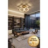 Lüxev Lighting Kare Model 2"li Gold 3 Renk Modu Ledli Modern Tavana sıfır Salon Mutfak Çocuk Yatak Odası Led Avize