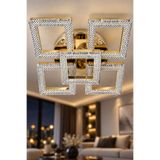 Lüxev Lighting Kare Model 5"li Gold 3 Renk Modu Ledli Modern Tavana sıfır Salon Mutfak Çocuk Yatak Odası Led Avize