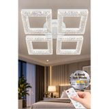 Lüxev Lighting Kare Model Beyaz 4"lü Ledli 3 Renk Modu Kristal Salon Mutfak Yatak Çocuk Odası Avize