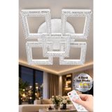 Lüxev Lighting Kare Model Beyaz 6"lı Ledli 3 Renk Modu Kristal Salon Mutfak Yatak Çocuk Odası Avize