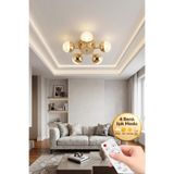 Lüxev Lighting Mia Model Gümüş 5"li Ledli 3 Renk Modu Kristal Salon Mutfak Yatak Çocuk Odası Avize