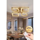 Lüxev Lighting Vesta Model Gold 4"lü Kumandalı Ledli 3 Renk Modu Kristal Salon Mutfak Yatak Çocuk Odası Avize