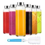 Luxfuel Kapaklı Şeffaf Cam Şişeler 18 oz, Yeniden Kullanılabilir Cam Su Şişeleri, Meyve Sıkma için Paslanmaz Çelik Kapaklı Buzdolabı,%100 Sızdırmaz, BPA İçermez, Meyve Suyu Şişesi 6'lı Set