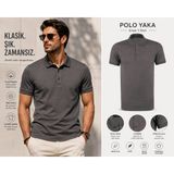 Luxic Core Erkek Polo Yaka Tişört Likralı Pike Kumaş Terletmez Rahat Günlük - Füme - 2XL